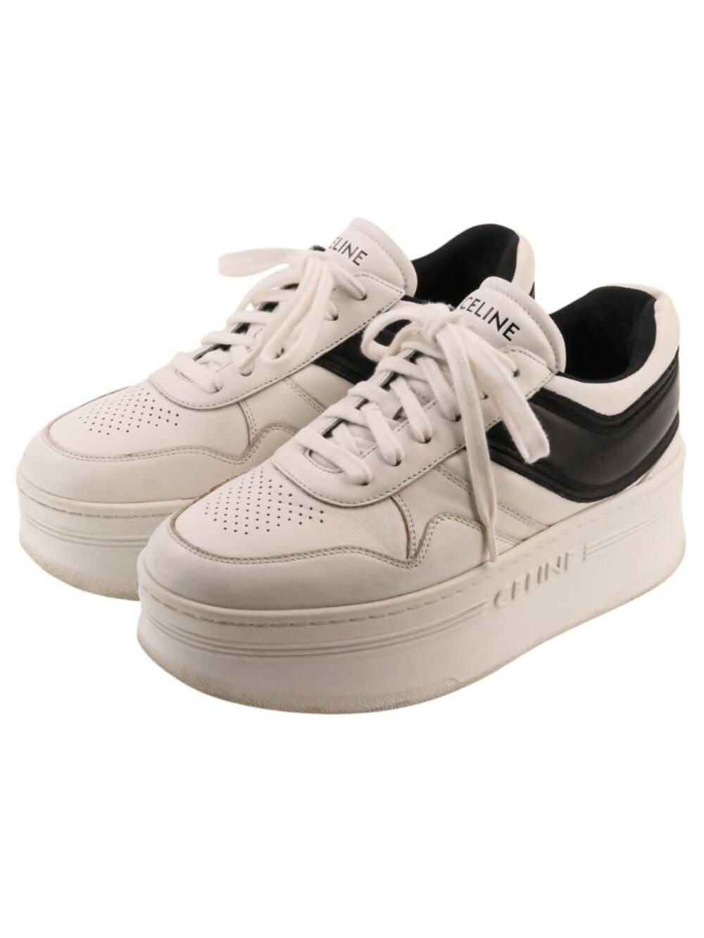 Celine Block Leather Sneakers Platform Thick Sole White Black